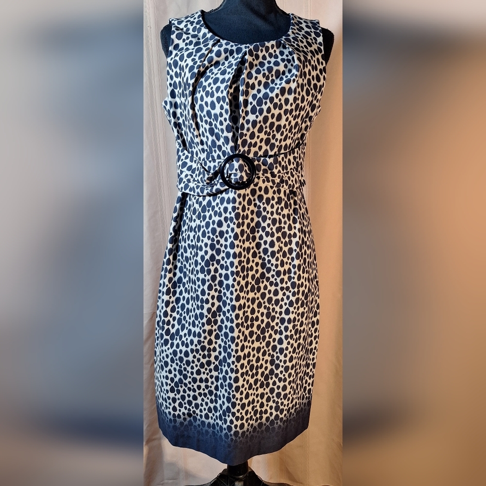 DANNY & NICOLE Black and Cream Polka Dot Sleeveless Midi Dress